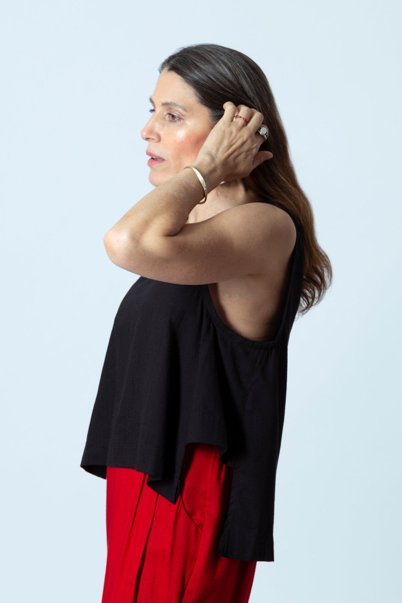 Blusa Trapecio Asimétrica sin manga bambú - Nipaestudio