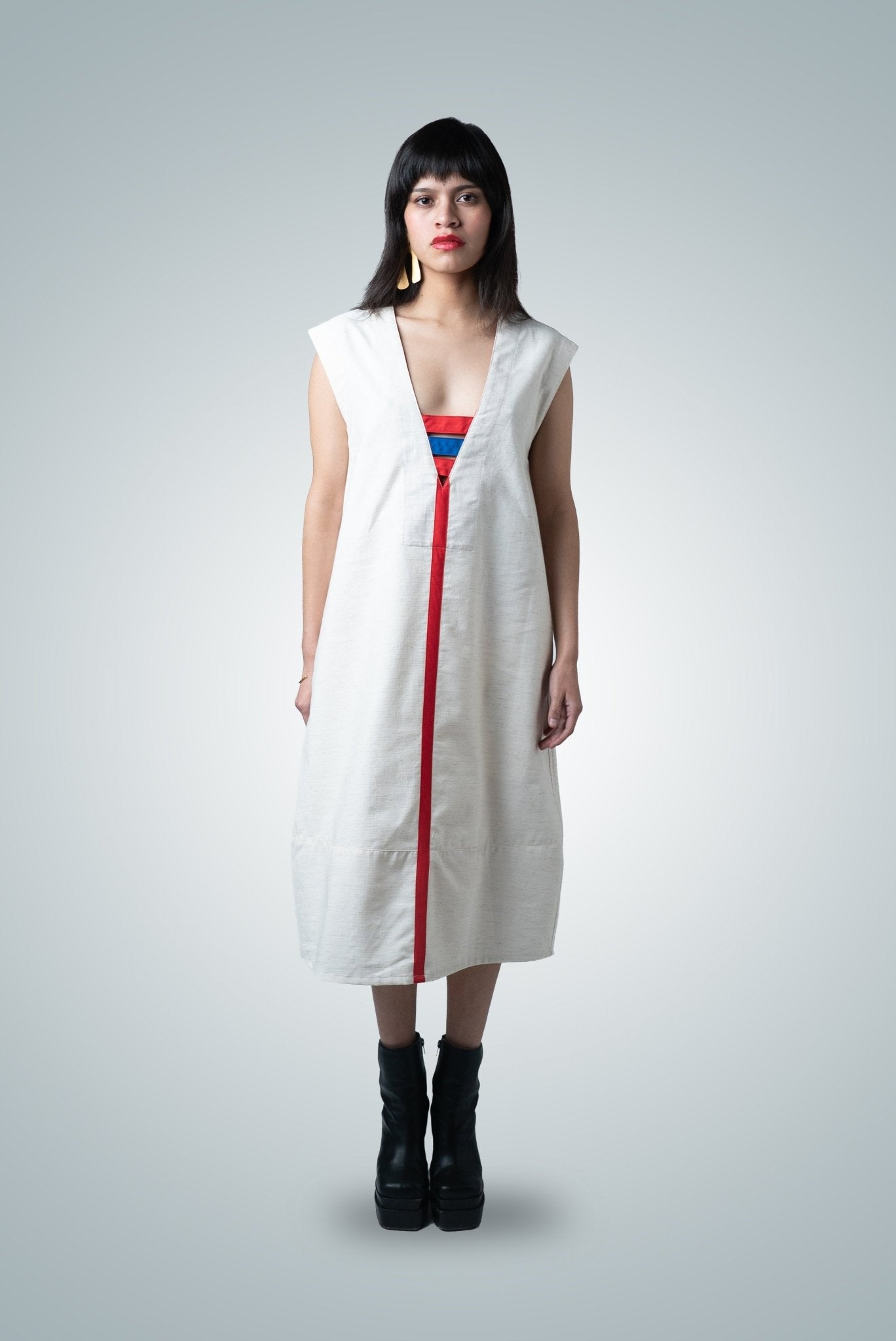 Vestido Midi Corte A con Escote Profundo Algodón - Nipaestudio