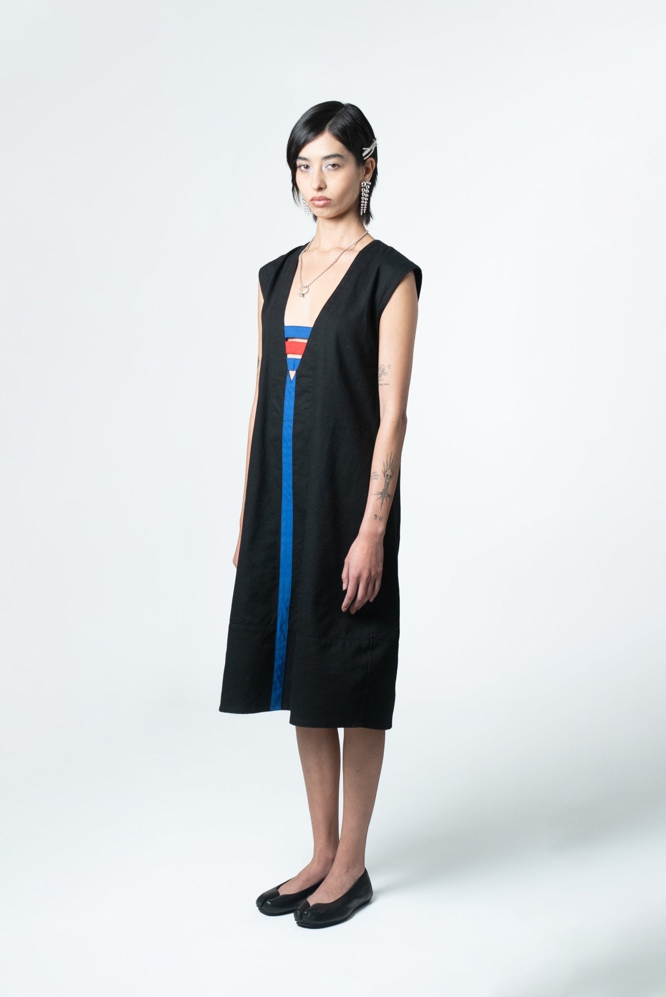 Vestido Midi Corte A con Escote Profundo Algodón - Nipaestudio