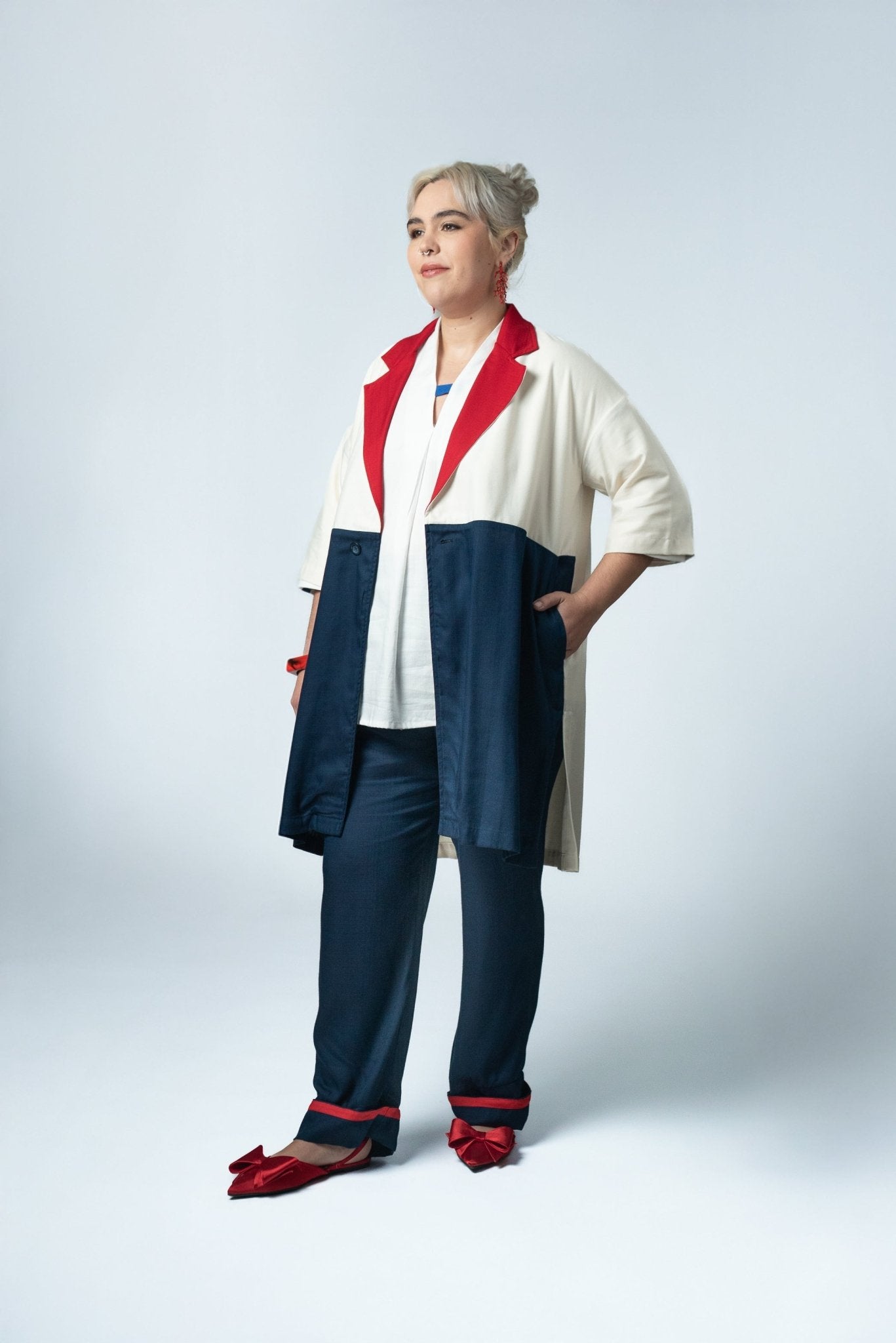 Blazer largo tricolor NiPA en gabardina de bambú y algodón