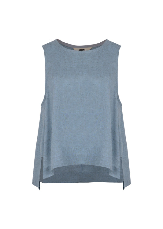 Blusa de lino azul celeste sin mangas con cuello redondo