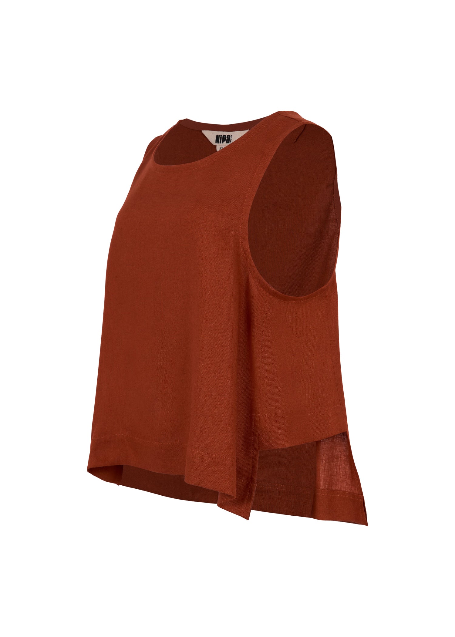 Blusa de lino terracota sin mangas con cuello redondo