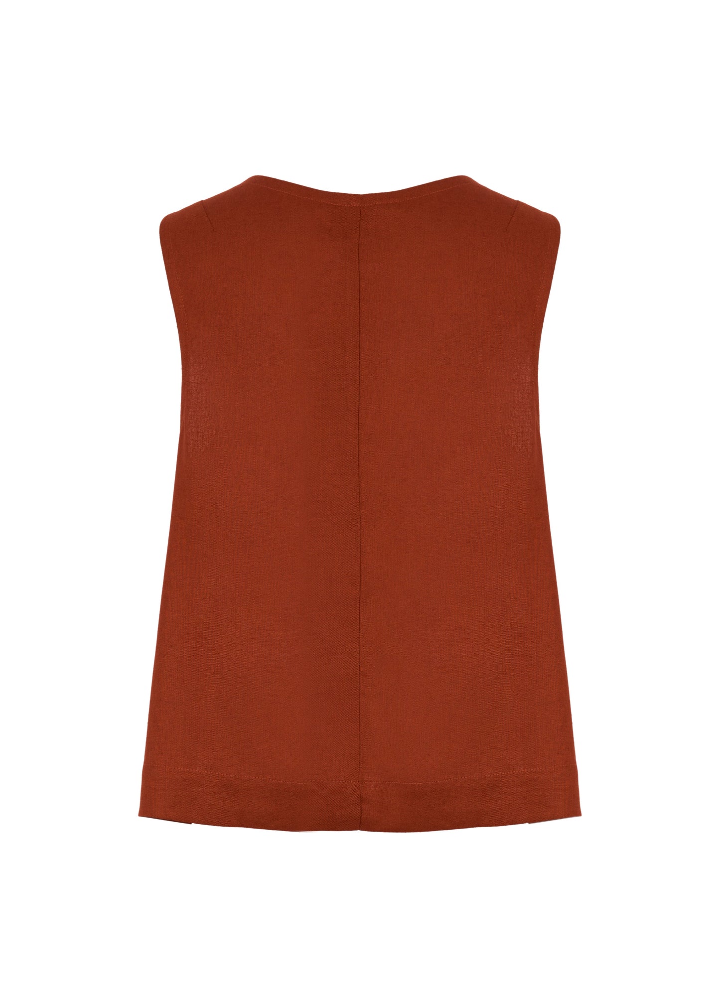 Blusa de lino terracota sin mangas con cuello redondo