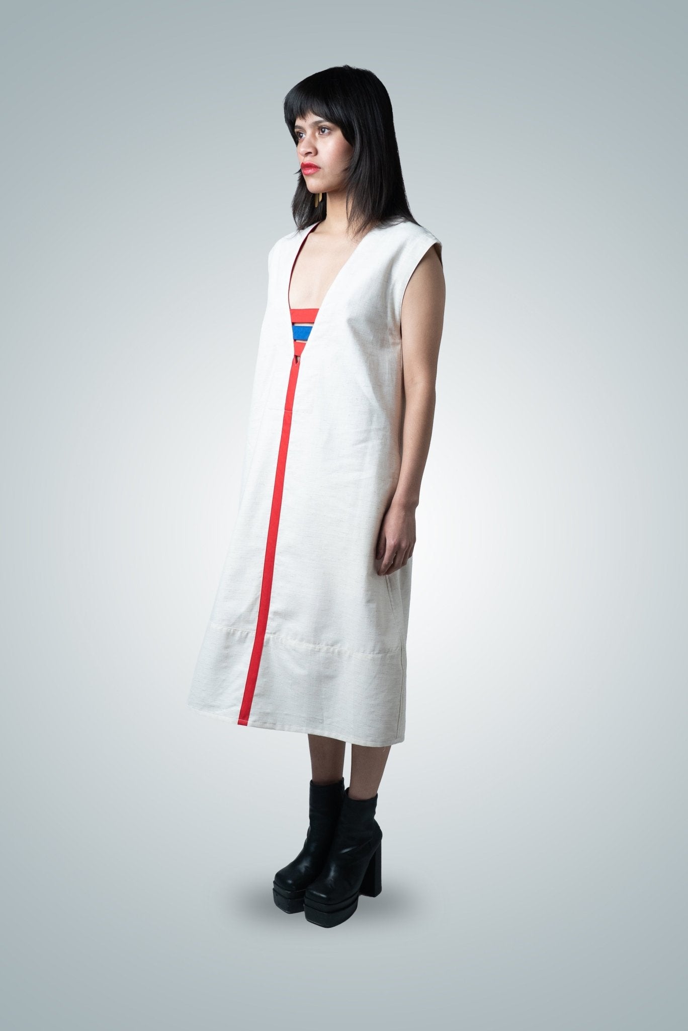 Vestido Midi Corte A con Escote Profundo Algodón - Nipaestudio